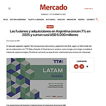 Las fusiones y adquisiciones en Argentina crecen 7% en 2025 y suman casi USD 5.000 millones